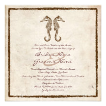 Vintage Two Sea Horses Beach Wedding Invitation