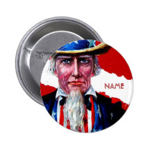 Vintage Uncle Sam July 4th Add Text Name Tag Badge Pinback Button