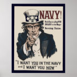 Vintage Uncle Sam Navy WW1 Recruiting Poster posters