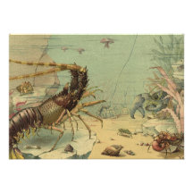 Vintage Underwater Ocean Scene with Sea Life Custom Invite