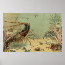 Vintage Underwater Ocean Scene with Sea Life Print