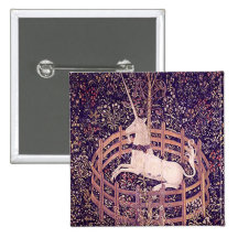 Vintage Unicorn In Captivity Tapestry Button