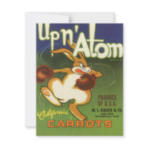 Vintage Up n Atom Carrots Label Art Boxing Rabbit Custom Invite