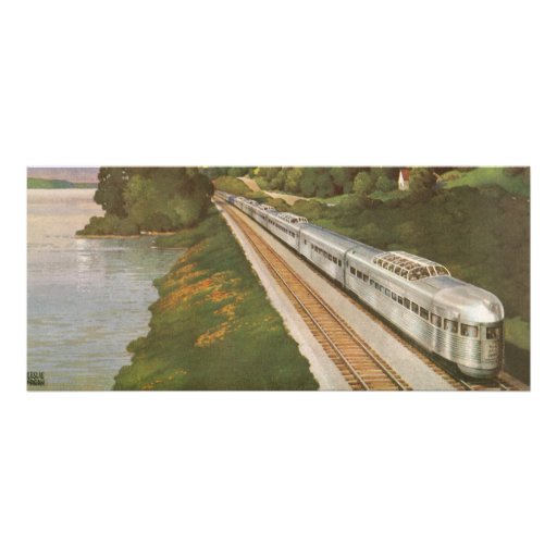 Vintage Vacation by Train, Locomotive in Country Rack Card Design