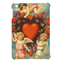 Vintage Valentine 3 Cupids And Red Hearts iPad Mini Cover