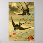Vintage Valentine Barn Swallows Print