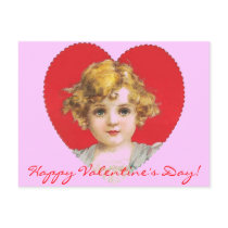 Vintage Valentine Girl in Heart Postcard