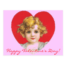 Vintage Valentine Girl in Heart Postcard