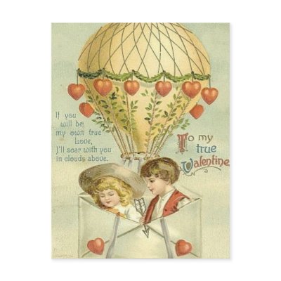 Vintage Valentine Hot Air Balloon Post Card