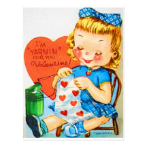 Vintage Valentine Knitting Post Card