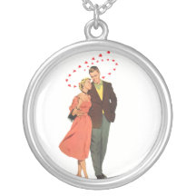Vintage Valentine Walking with Floating Hearts Custom Necklace