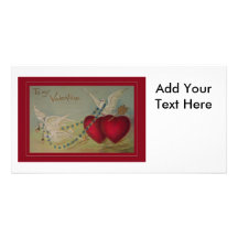 Vintage Valentine with Hearts and Doves Personalised Photo Card