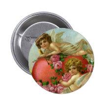 Vintage Valentines Day Victorian Angels Heart Rose Pinback Buttons