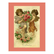 Vintage Valentine's Day Victorian Angels Roses Postcard