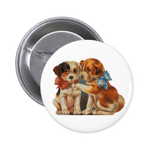Vintage Valentine's Puppy Dog Love, Two Mutts Bows Buttons