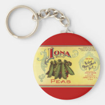 Vintage Vegetable Label for Iona Brand Peas Key Chains