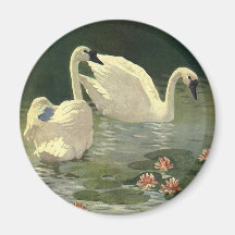 Vintage Victorian Birds, Wild Animals, White Swans Fridge Magnet