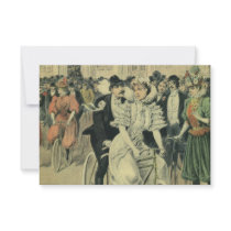 Vintage Victorian Bride and Groom on a Bike Announcement