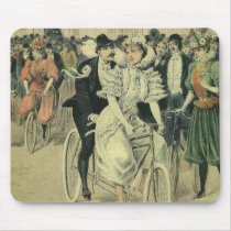 Vintage Victorian Bride and Groom on a Bike Mouse Pads
