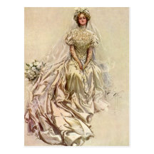 Vintage Victorian Bride Flowers, Bridal Portrait Postcards
