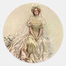 Vintage Victorian Bride Flowers, Bridal Portrait Round Sticker