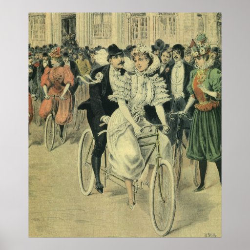 Vintage Victorian Bride Groom Ride Tandem Bicycle Print