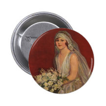 Vintage Victorian Bride Posing for Bridal Portrait Buttons