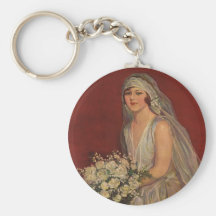Vintage Victorian Bride Posing for Bridal Portrait Keychain