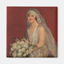 Vintage Victorian Bride Posing for Bridal Portrait Refrigerator Magnets