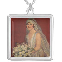 Vintage Victorian Bride Posing for Bridal Portrait Personalized Necklace