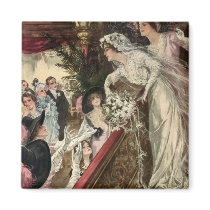 Vintage Victorian Bride Tossing the Bouquet Refrigerator Magnets