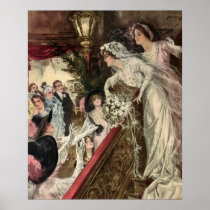 Vintage Victorian Bride Tossing the Bouquet Poster