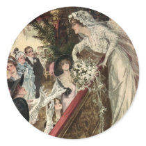 Vintage Victorian Bride Tossing the Bouquet Stickers