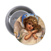 Vintage Victorian Christmas Angel with Bells Ivy Button