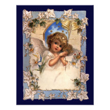 Vintage Victorian Christmas Angel with Bells Ivy Custom Announcements