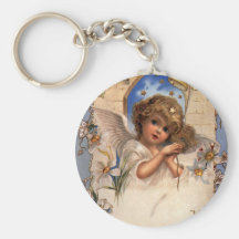 Vintage Victorian Christmas Angel with Bells Ivy Keychains