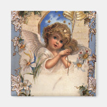 Vintage Victorian Christmas Angel with Bells Ivy Refrigerator Magnet