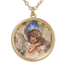 Vintage Victorian Christmas Angel with Bells Ivy Custom Necklace