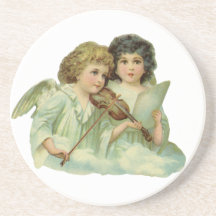 Vintage Victorian Christmas Angels Music Violin Beverage Coaster