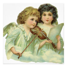 Vintage Victorian Christmas Angels Music Violin Invites
