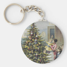 Vintage Victorian Christmas Family; Christmas Tree Keychain