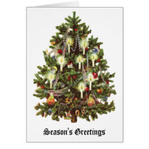 Vintage Victorian Christmas Tree Candles Ornaments Card