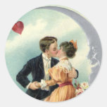 Vintage Victorian Couple Kiss on a Crescent Moon Stickers