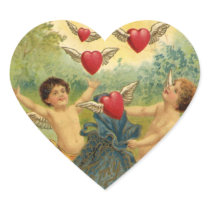 Vintage Victorian Cupids with Flying Hearts Heart Sticker