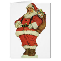 Vintage Victorian Die Cut Jolly Santa Claus w Toys Greeting Card