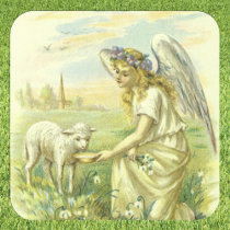 Vintage Victorian Easter Angel with Lamb Square Stickers