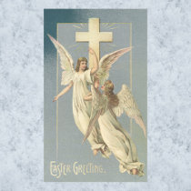 Vintage Victorian Easter Angels with a Cross Rectangular Sticker