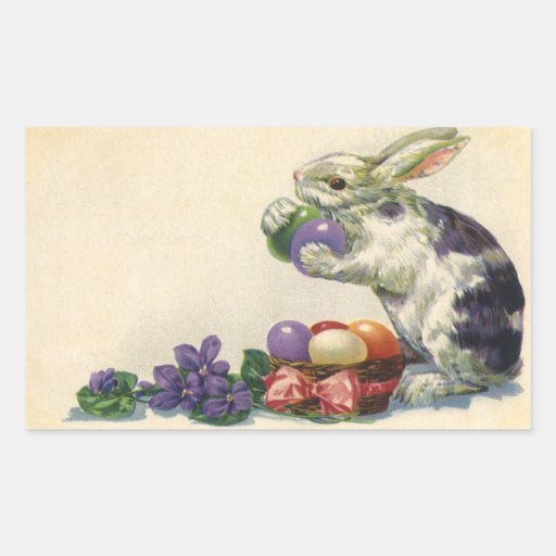 Vintage Victorian Easter Bunny, Eggs and Flowers Rectangle Stickers