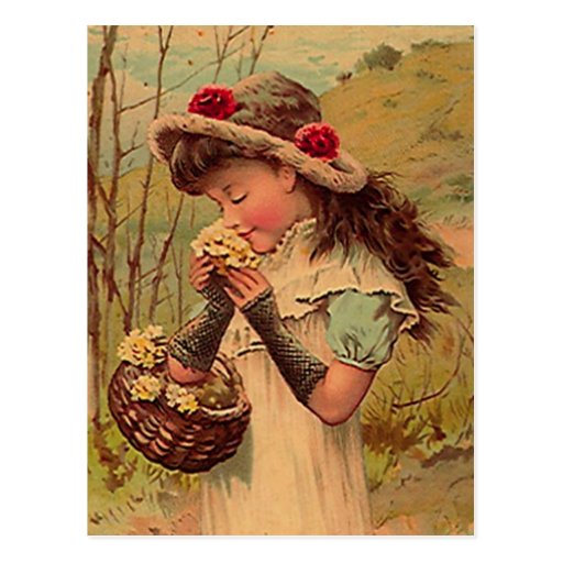 VINTAGE VICTORIAN Enjoying Wild Flowers POSTCARD