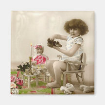 Vintage Victorian Girl & Doll Fridge Magnet